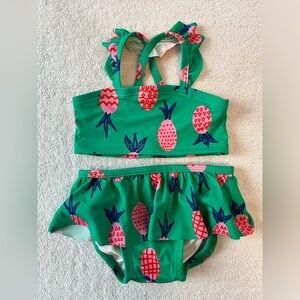 Hanna Andersson two piece baby swimsuit, green pink pineapples. Sz 6-12 mos